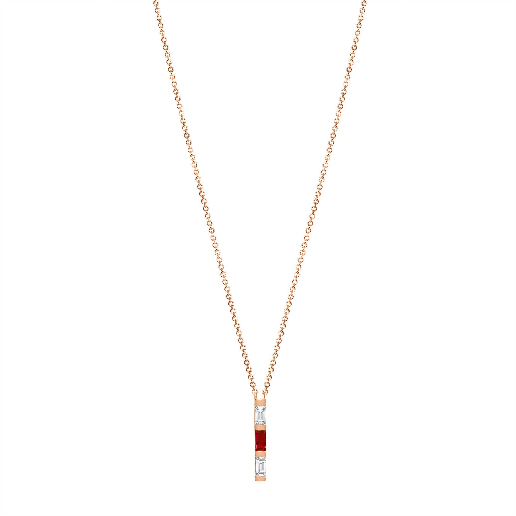 14K Rose Gold Baguette Ruby & Diamond Vertical Bar Pendant Pendant ABP-193.1V1R-RUD  - Abtin & Co.