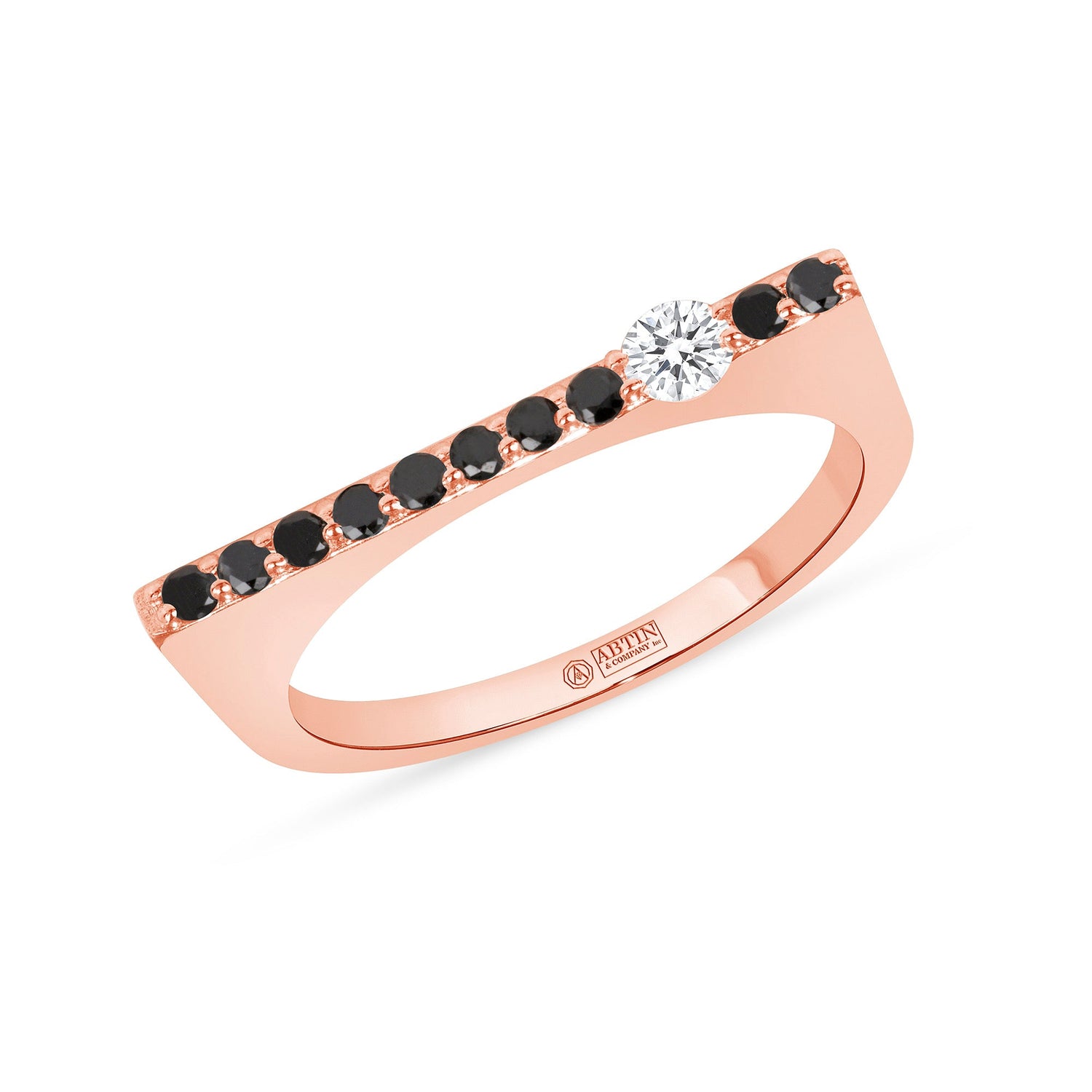 14K Rose Gold Black Diamond And Diamond Stacking Bar Ring Ring ABB-628.2V2R-BDD  - Abtin & Co.