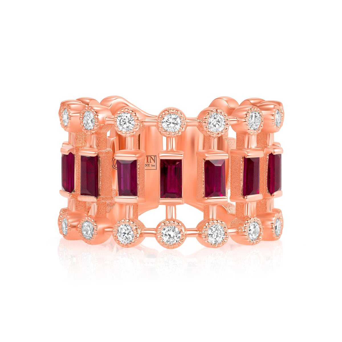 14K Rose Gold Diamond & Ruby Lace Cigar Ring Ring ABB-616.2-RUD-1  - Abtin & Co.