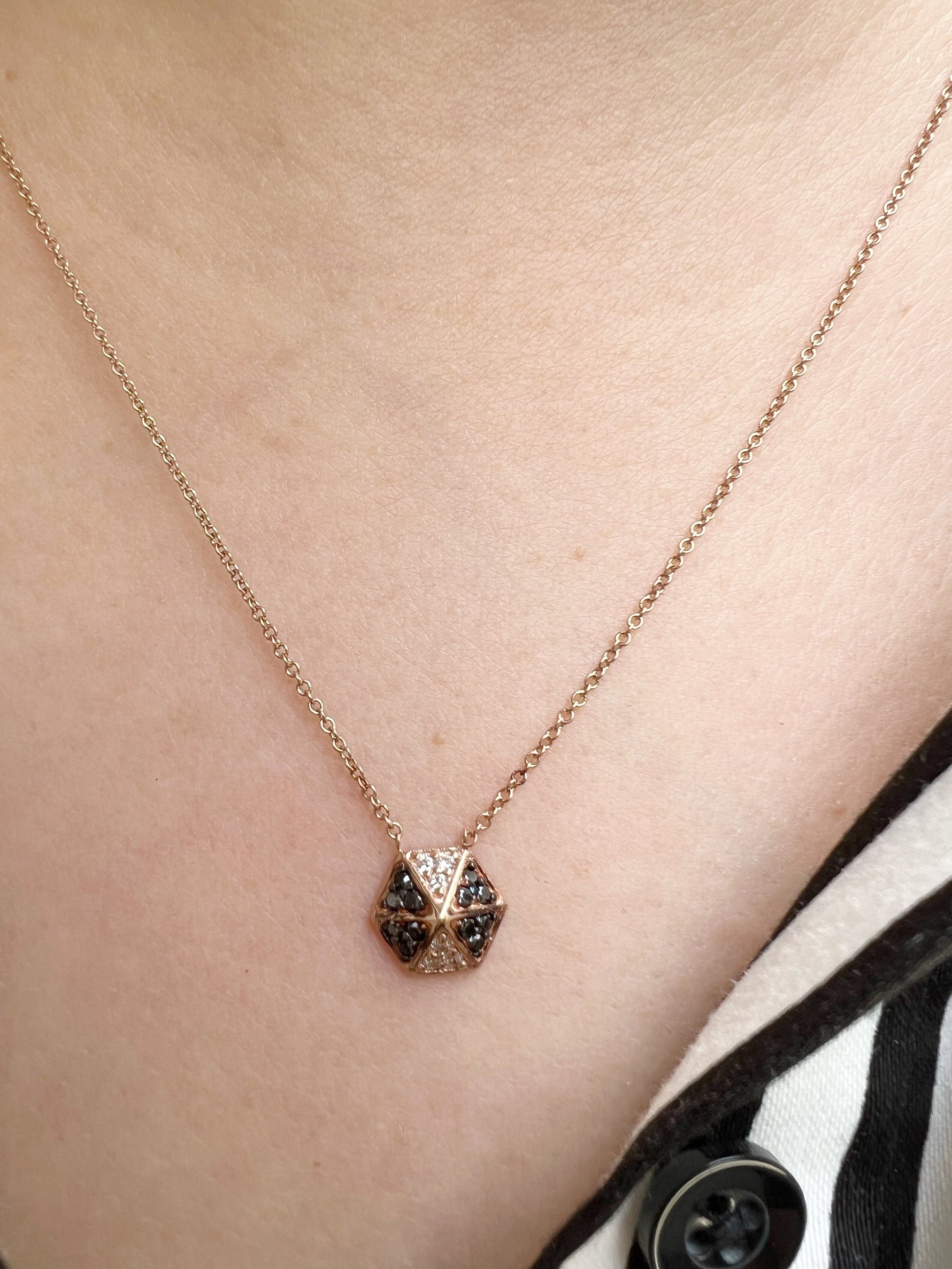 14k Rose Gold Hexagon Diamond & Black Diamond Necklace Pendant ABP-166V1R-BDD  - Abtin & Co.