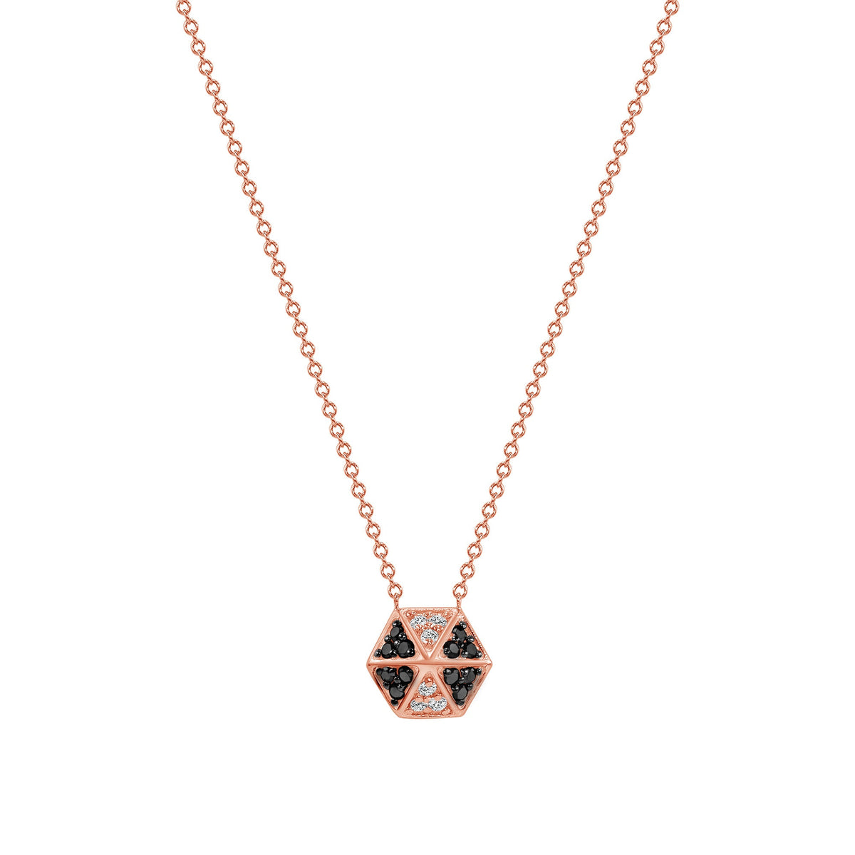 14k Rose Gold Hexagon Diamond & Black Diamond Necklace Pendant ABP-166V1R-BDD  - Abtin & Co.