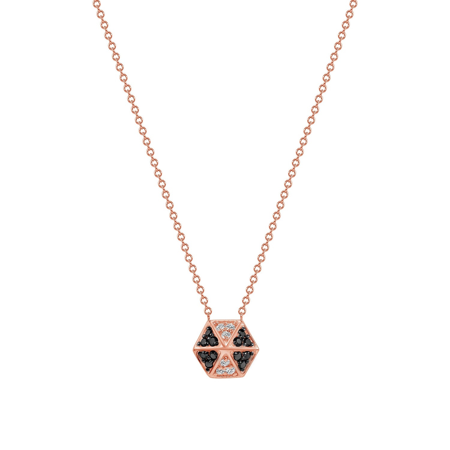 14k Rose Gold Hexagon Diamond & Black Diamond Necklace Pendant ABP-166V1R-BDD  - Abtin & Co.