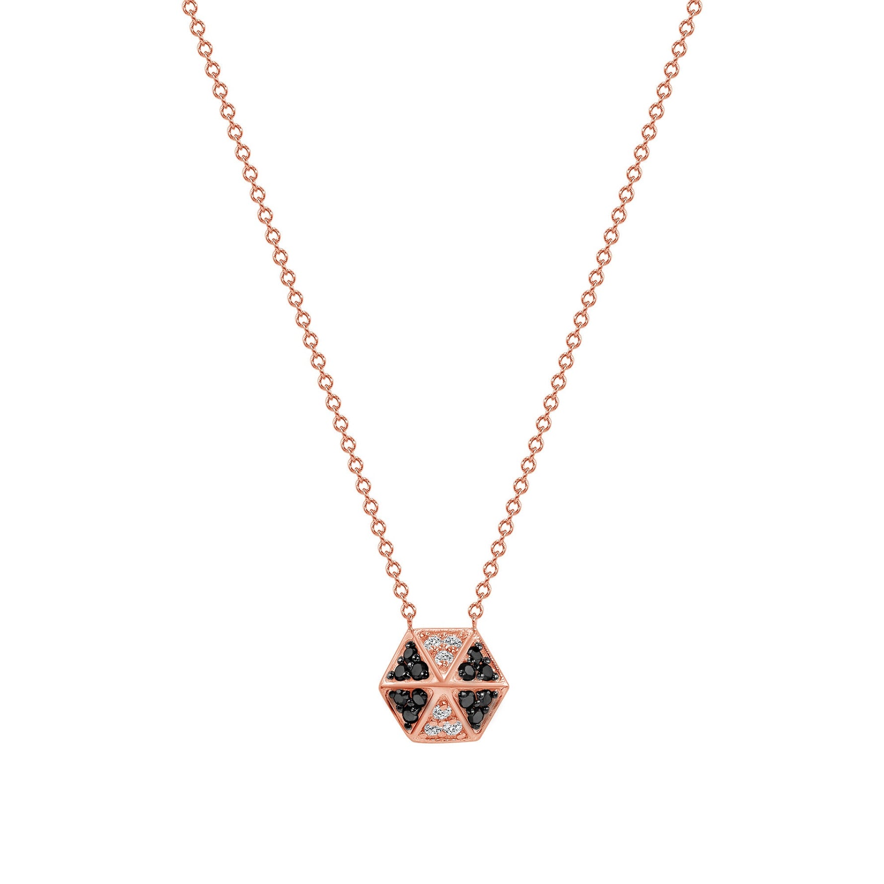 14k Rose Gold Hexagon Diamond & Black Diamond Necklace Pendant ABP-166V1R-BDD  - Abtin & Co.