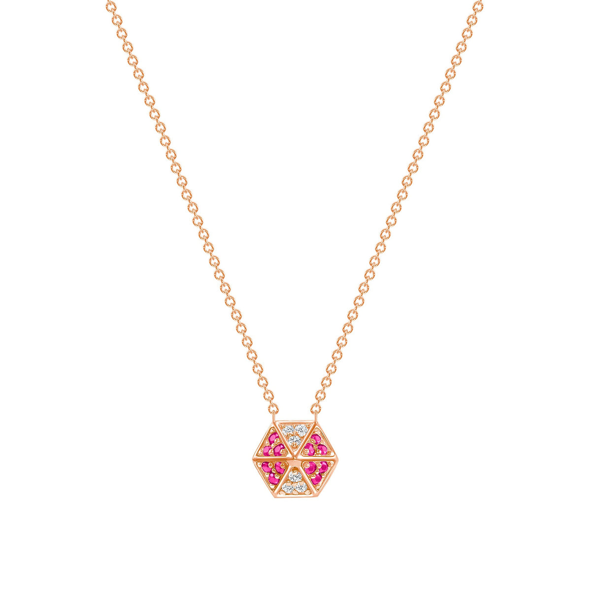 14K Rose Gold Hexagon Diamond & Pink Sapphire Necklace Pendant ABP-166V1R-PSD  - Abtin & Co.