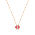 14K Rose Gold Hexagon Diamond & Pink Sapphire Necklace Pendant ABP-166V1R-PSD  - Abtin & Co.