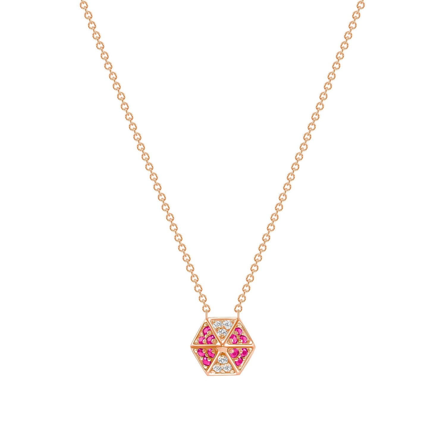 14K Rose Gold Hexagon Diamond & Pink Sapphire Necklace Pendant ABP-166V1R-PSD  - Abtin & Co.