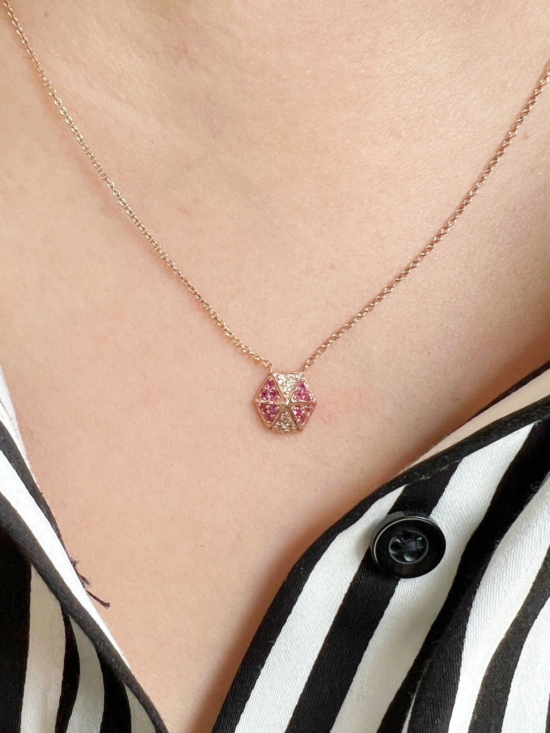 14K Rose Gold Hexagon Diamond & Pink Sapphire Necklace Pendant ABP-166V1R-PSD  - Abtin & Co.