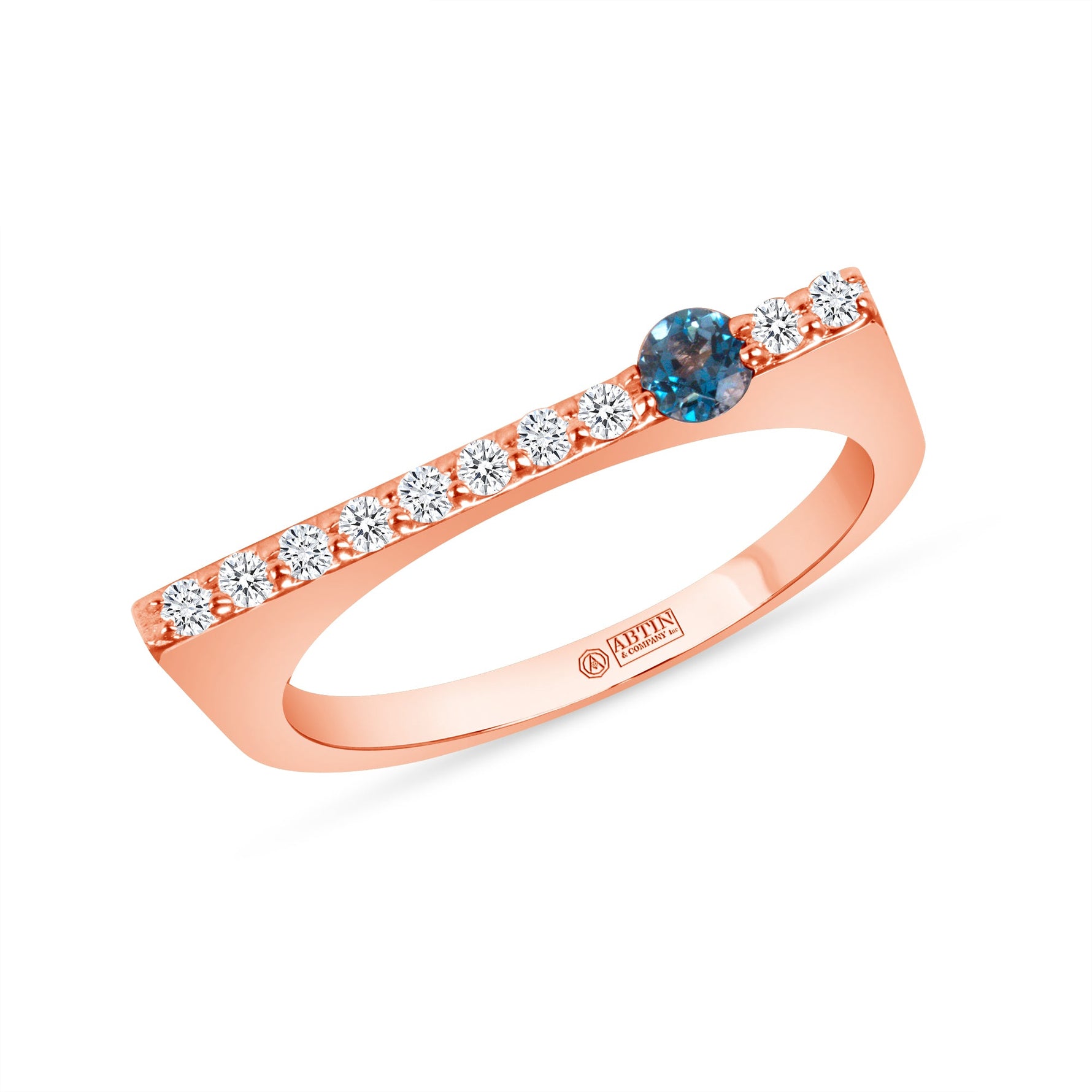 14K Rose Gold London Blue Topaz And Diamond Stacking Bar Ring Ring ABB-628.2V1R-LBD  - Abtin & Co.