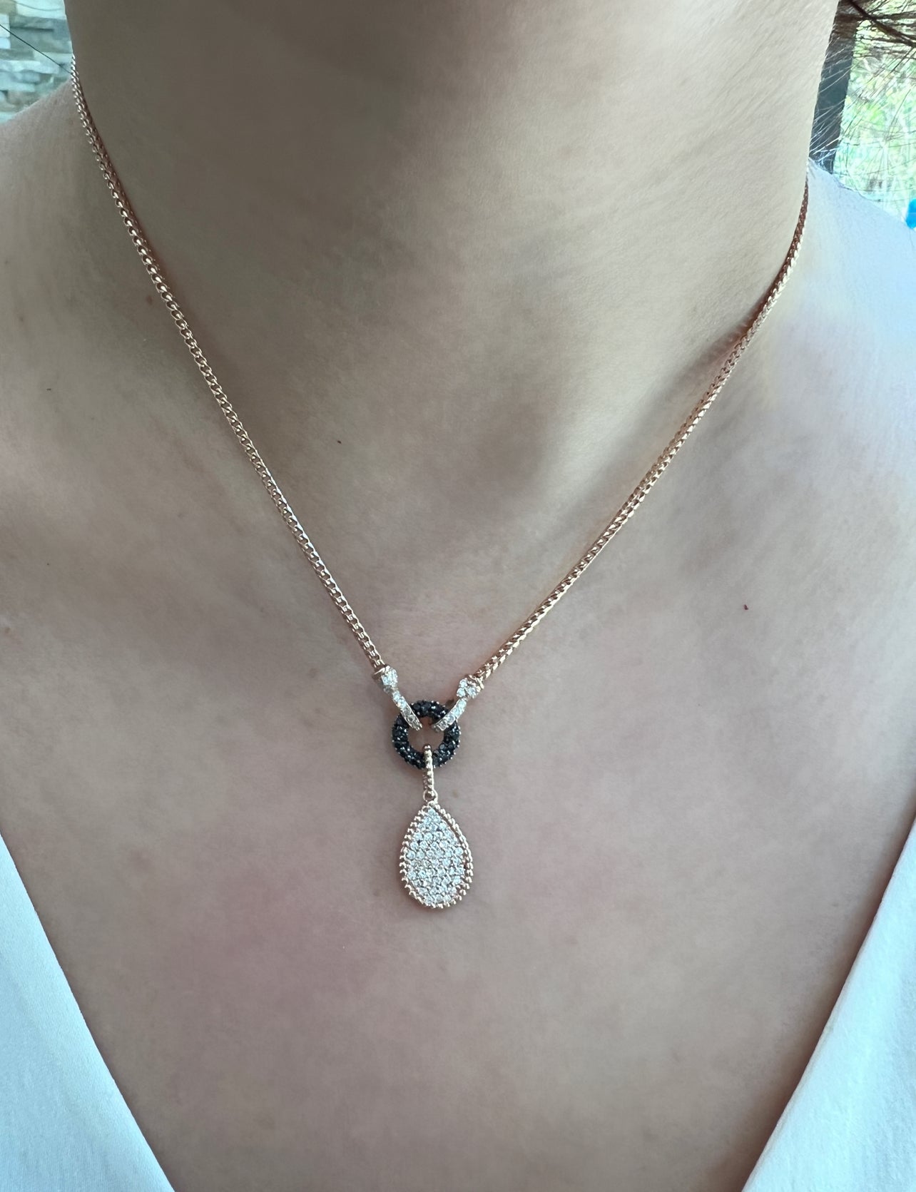 14K Rose Gold Pave Diamond Tear-drop Shape Drop Pendant Pendant ABP-134TTV1-BDD  - Abtin & Co.