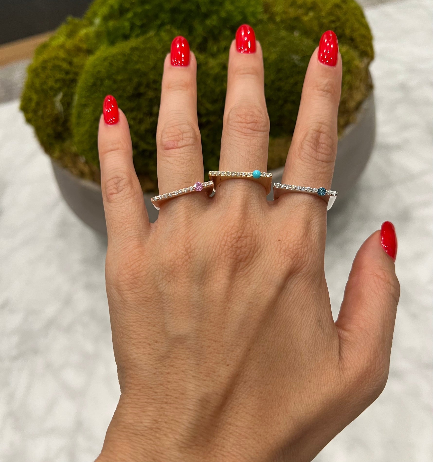 14K Rose Gold Pink Sapphire And Diamond Stacking Bar Ring Ring ABB-628.2V1R-PSD  - Abtin & Co.