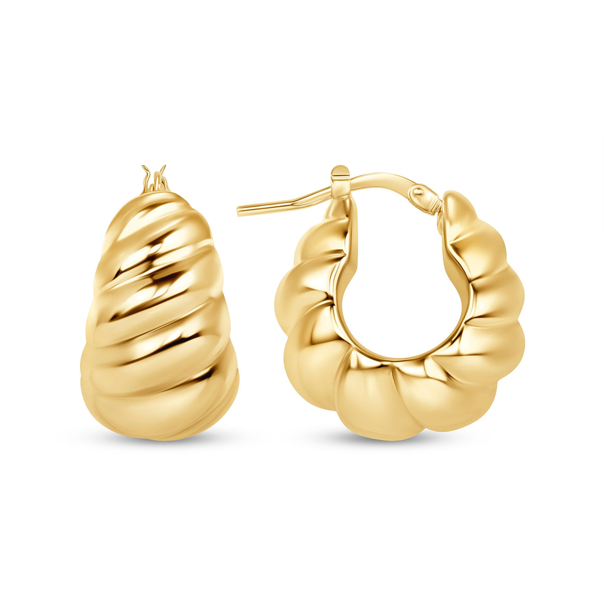 14K Scalloped Puff Huggie Earrings Earring ABGE-113.1-G  - Abtin & Co.