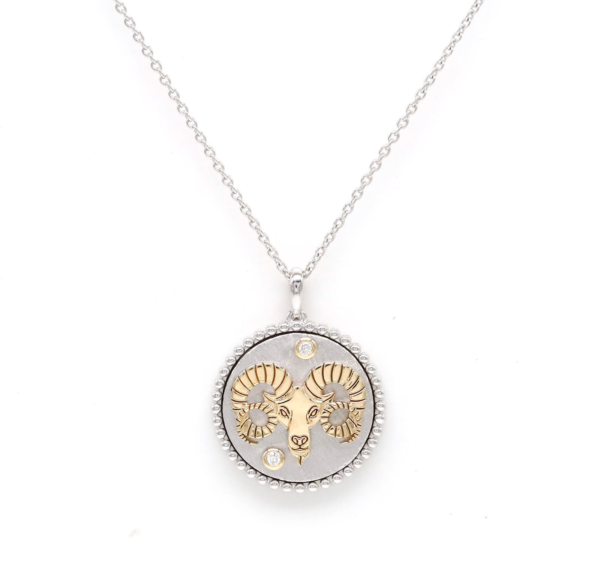 14K Two-toned Gold & Diamond Aries Horoscope Medallion Medallion ALP-225WY-ARI.GD  - Abtin & Co.