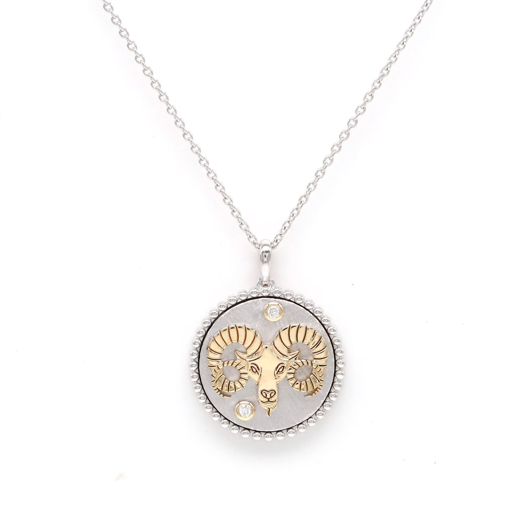 14K Two-toned Gold & Diamond Aries Horoscope Medallion Medallion ALP-225WY-ARI.GD  - Abtin & Co.