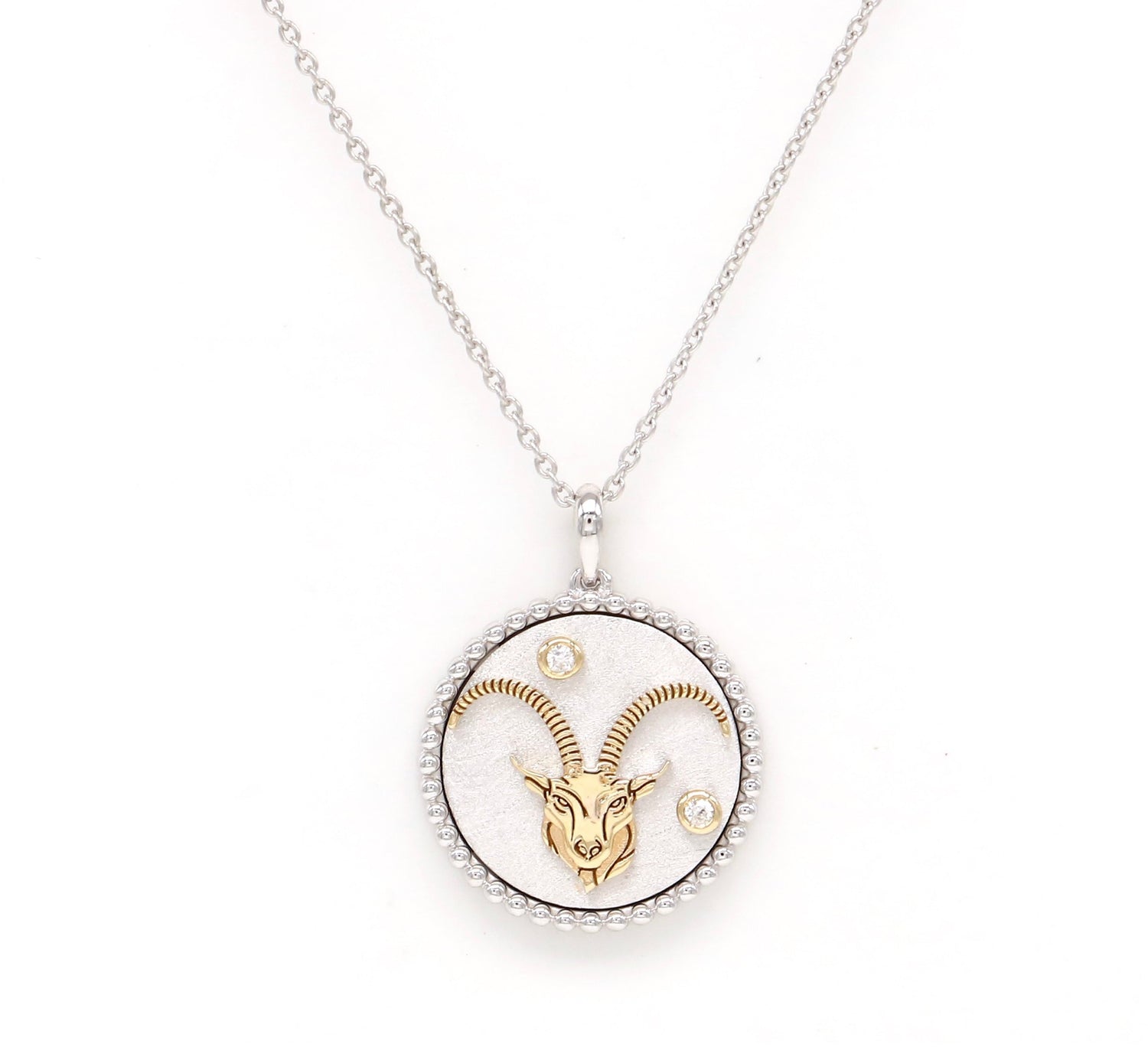 14K Two-toned Gold & Diamond Capricorn Zodiac Medallion Medallion ALP-225WY-CAP.GD -1  - Abtin & Co.