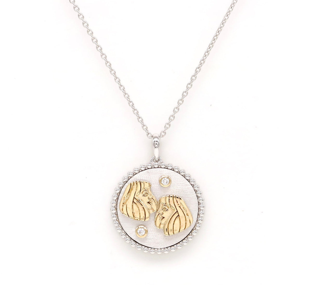 14K Two-toned Gold & Diamond Gemini Horoscope Medallion Medallion ALP-225YW-GEM.GD  - Abtin & Co.