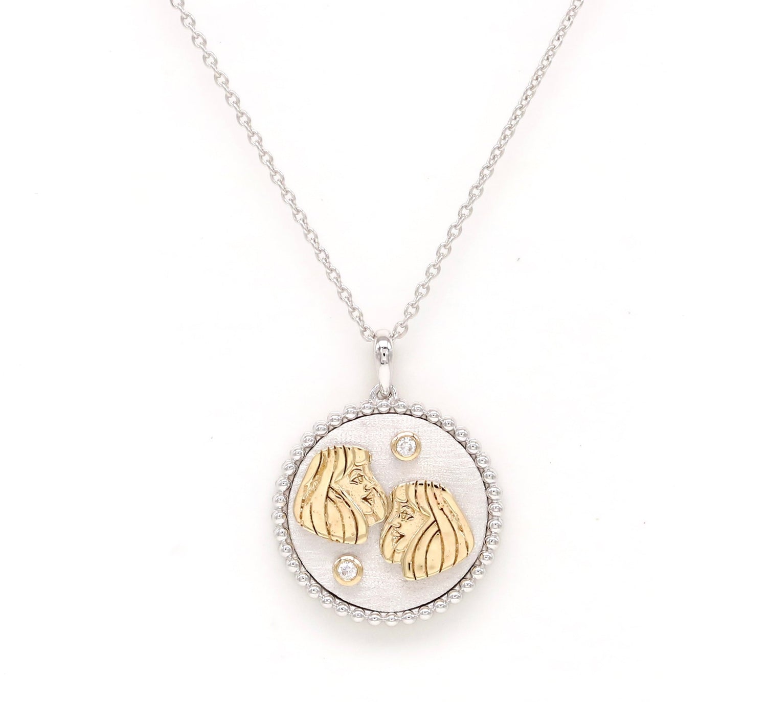 14K Two-toned Gold & Diamond Gemini Horoscope Medallion Medallion ALP-225YW-GEM.GD  - Abtin & Co.