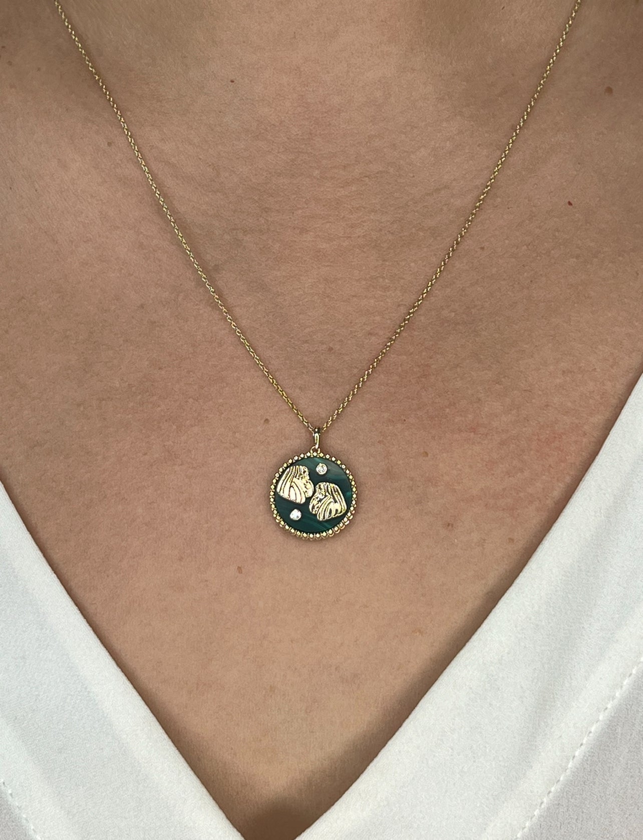 14K Two-toned Gold & Diamond Gemini Horoscope Medallion Medallion ALP-225YW-GEM.GD  - Abtin & Co.