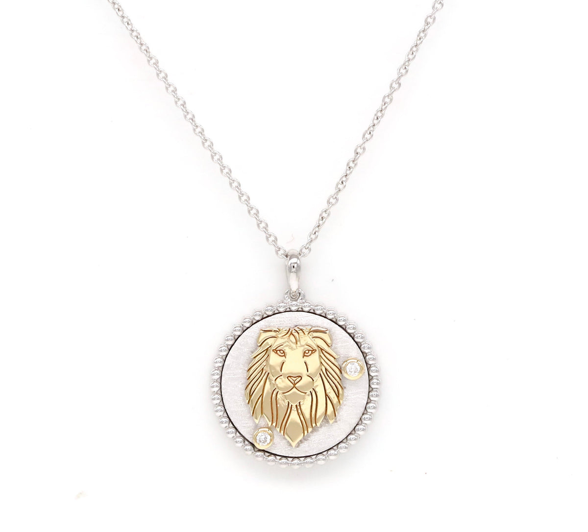 14K Two-toned Gold & Diamond Leo Horoscope Medallion Medallion ALP-225WY-LEO.GD  - Abtin & Co.