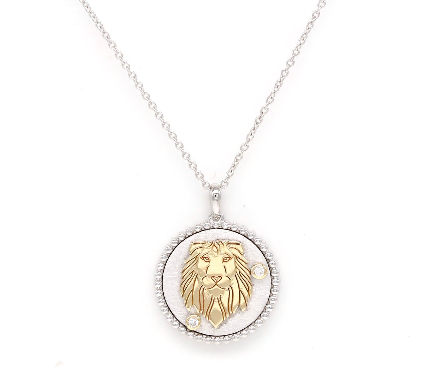14K Two-toned Gold & Diamond Leo Horoscope Medallion Medallion ALP-225WY-LEO.GD  - Abtin & Co.