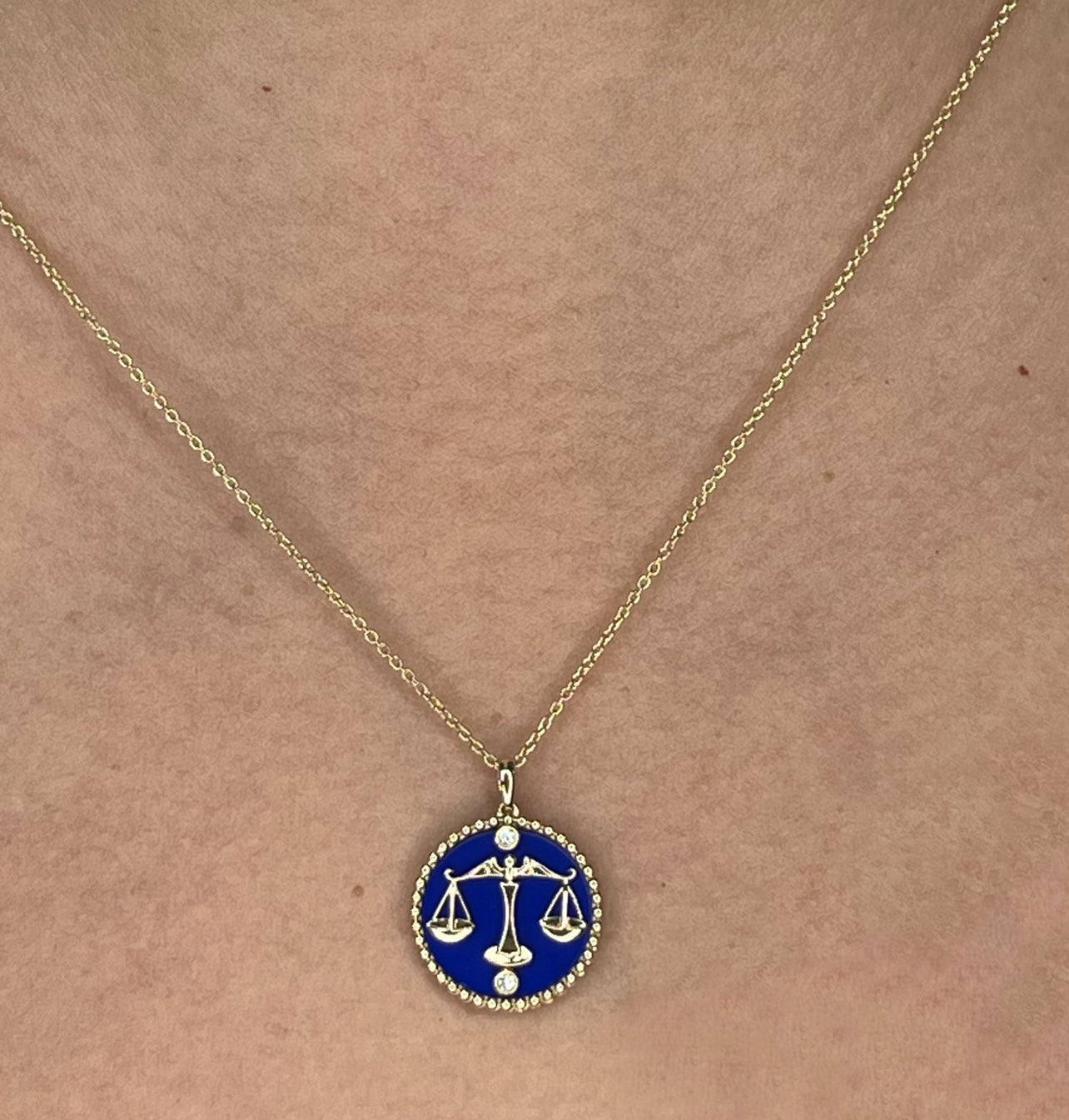 14K Two-toned Gold & Diamond Libra Horoscope Medallion Medallion ALP-225WY-LIB.GD  - Abtin & Co.
