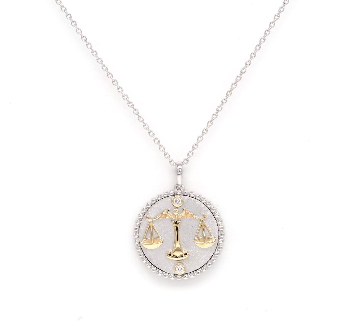 14K Two-toned Gold & Diamond Libra Horoscope Medallion Medallion ALP-225WY-LIB.GD  - Abtin & Co.