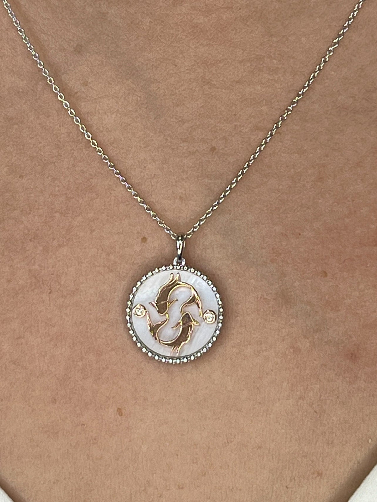 14K Two-toned Gold Diamond Pisces Horoscope Medallion Medallion ALP-225WY-PIS.GD  - Abtin & Co.