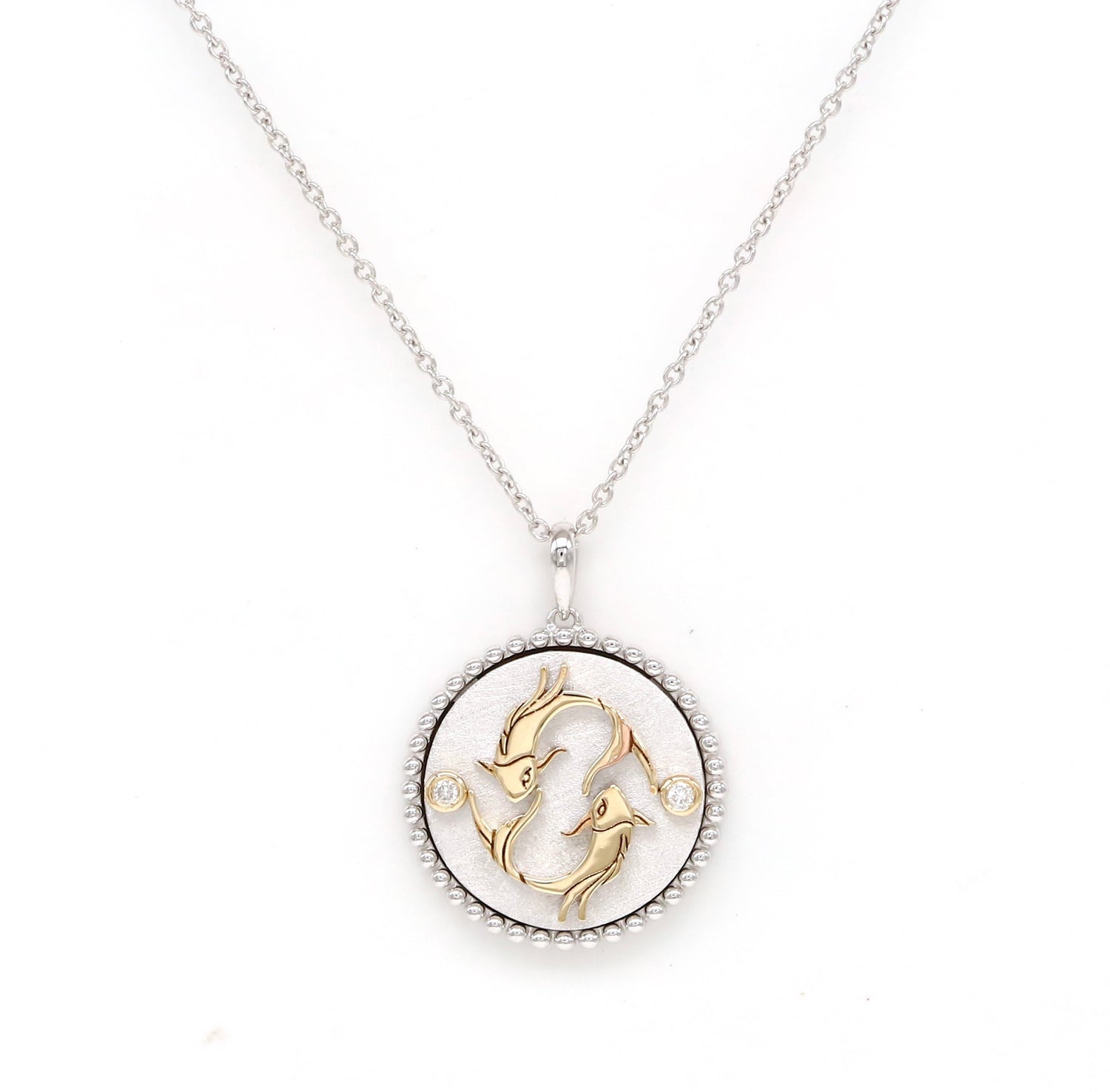 14K Two-toned Gold Diamond Pisces Horoscope Medallion Medallion ALP-225WY-PIS.GD  - Abtin & Co.