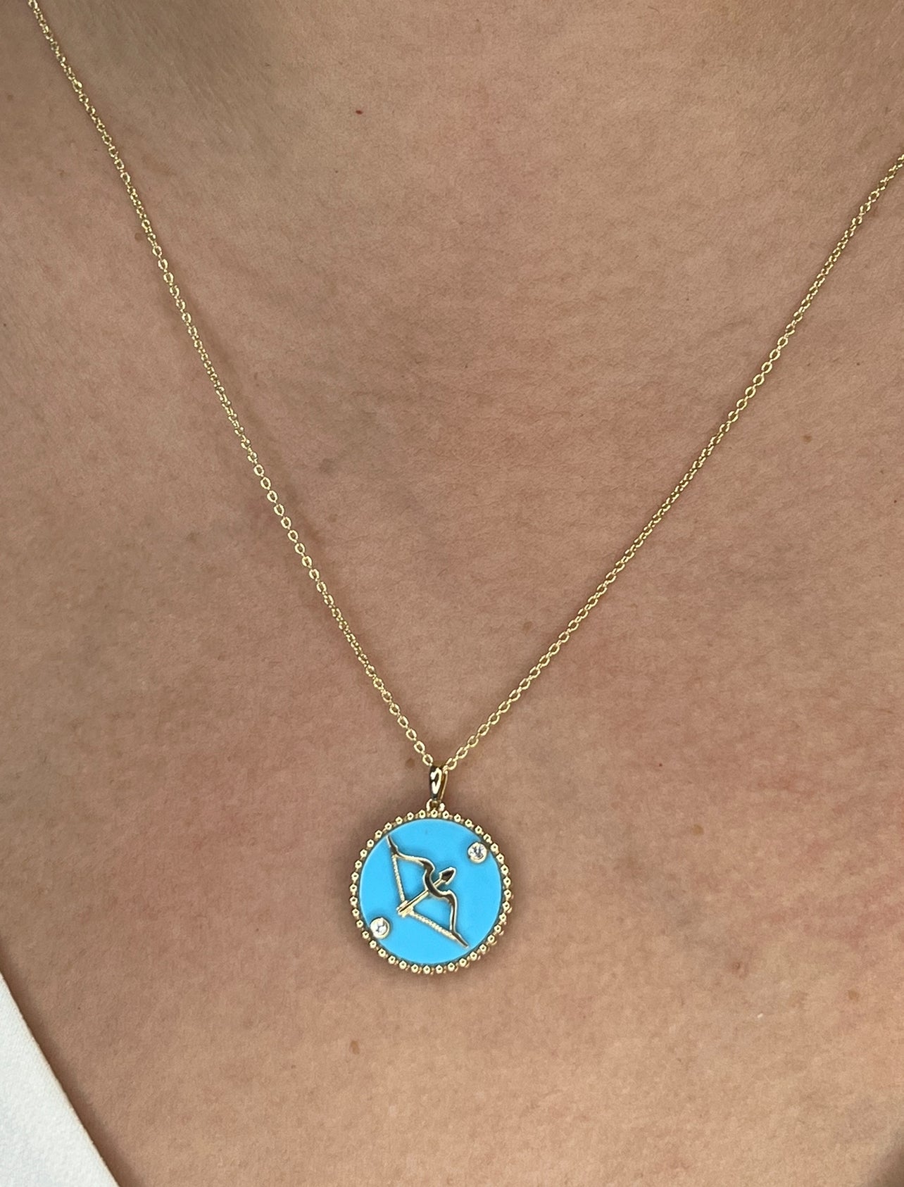 14K Two-toned Gold & Diamond Sagittarius Horoscope Medallion Medallion ALP-225WY-SAG.GD  - Abtin & Co.