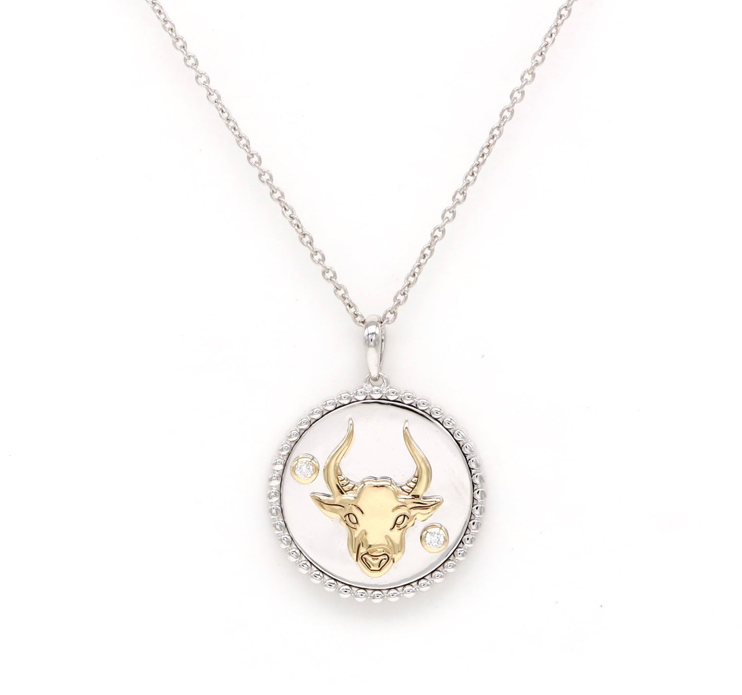 14K Two-toned Gold & Diamond Taurus Horoscope Medallion Medallion   - Abtin & Co.