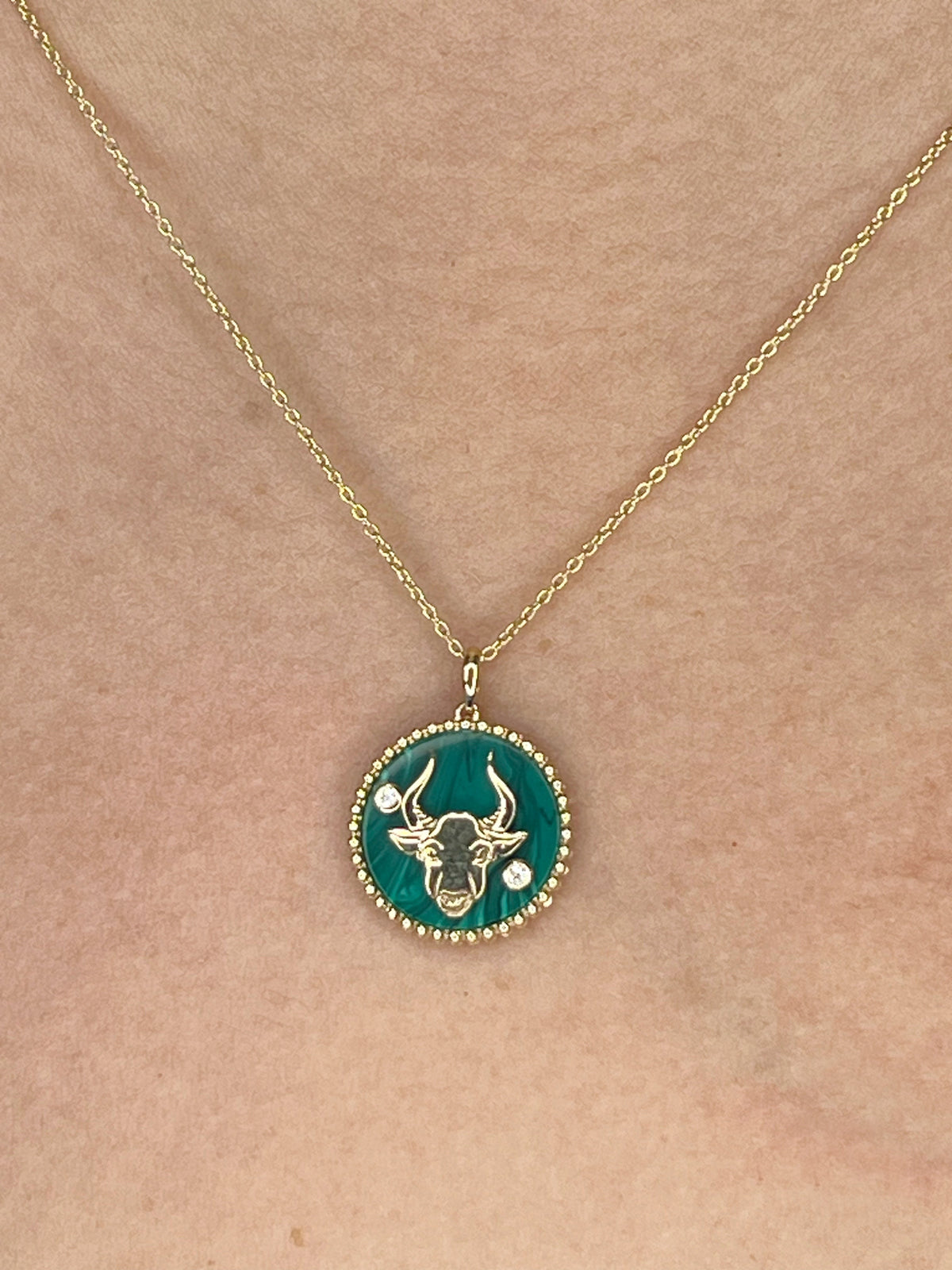 14K Two-toned Gold & Diamond Taurus Horoscope Medallion Medallion   - Abtin & Co.