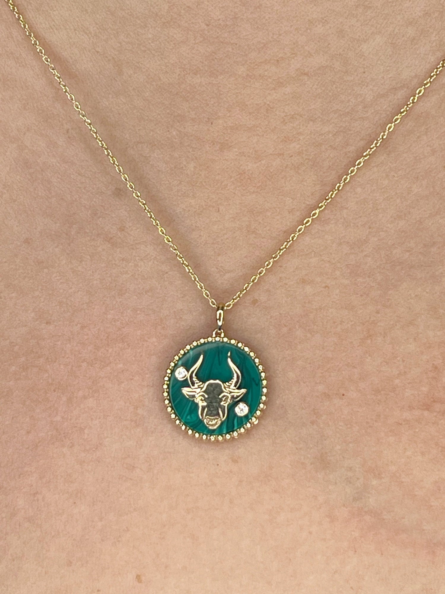 14K Two-toned Gold & Diamond Taurus Horoscope Medallion Medallion   - Abtin & Co.