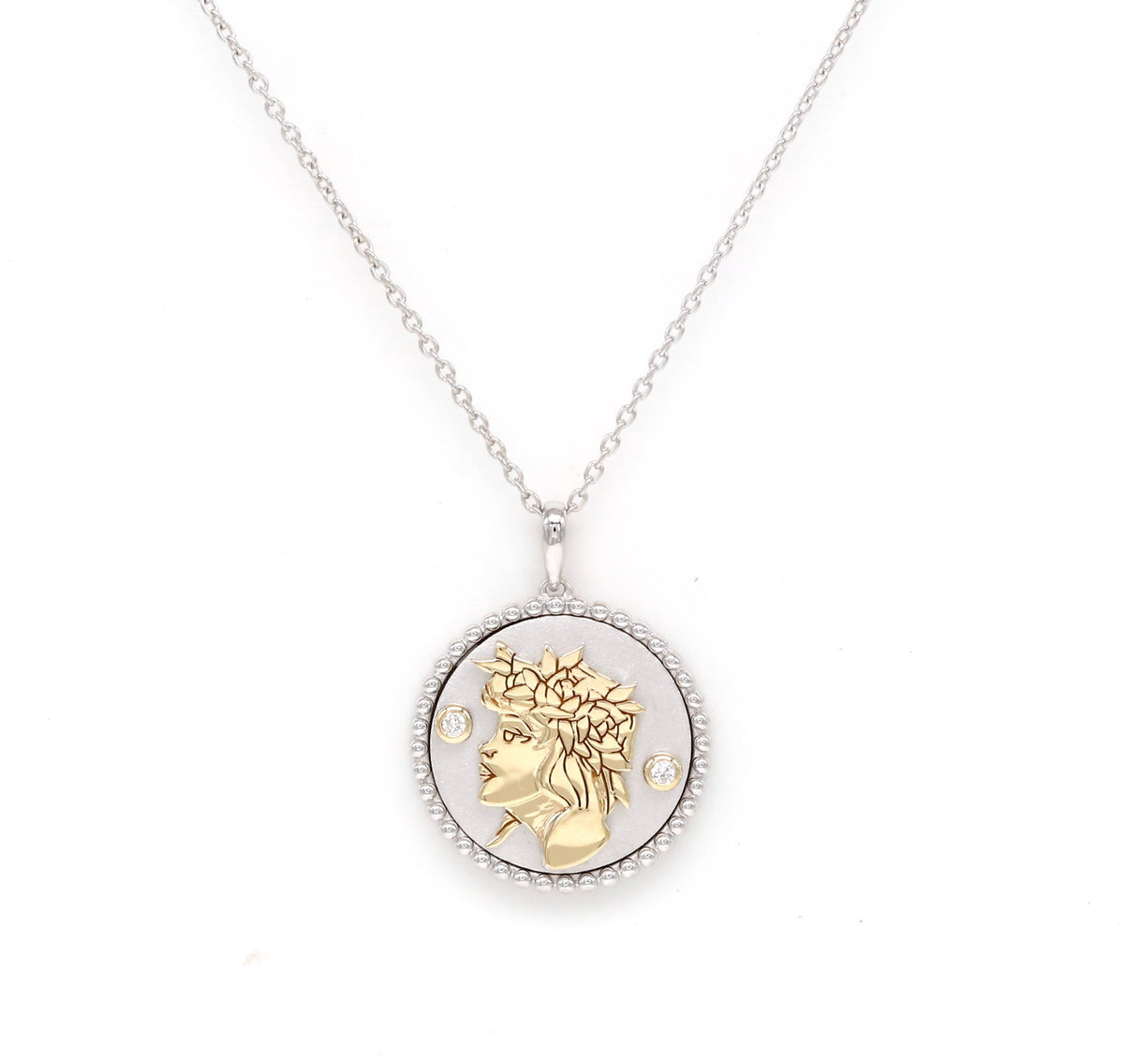 14K Two-toned Gold & Diamond Virgo Horoscope Medallion Medallion ALP-225WY.V1-VIR.GD  - Abtin & Co.