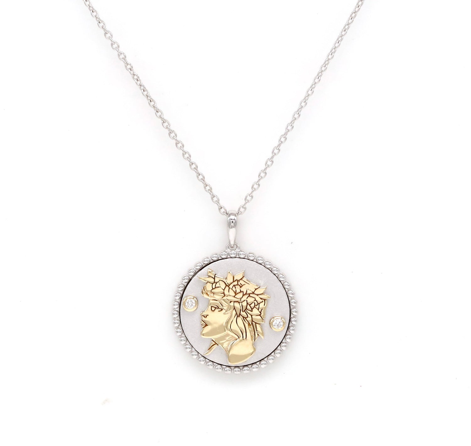 14K Two-toned Gold & Diamond Virgo Horoscope Medallion Medallion ALP-225WY.V1-VIR.GD  - Abtin & Co.
