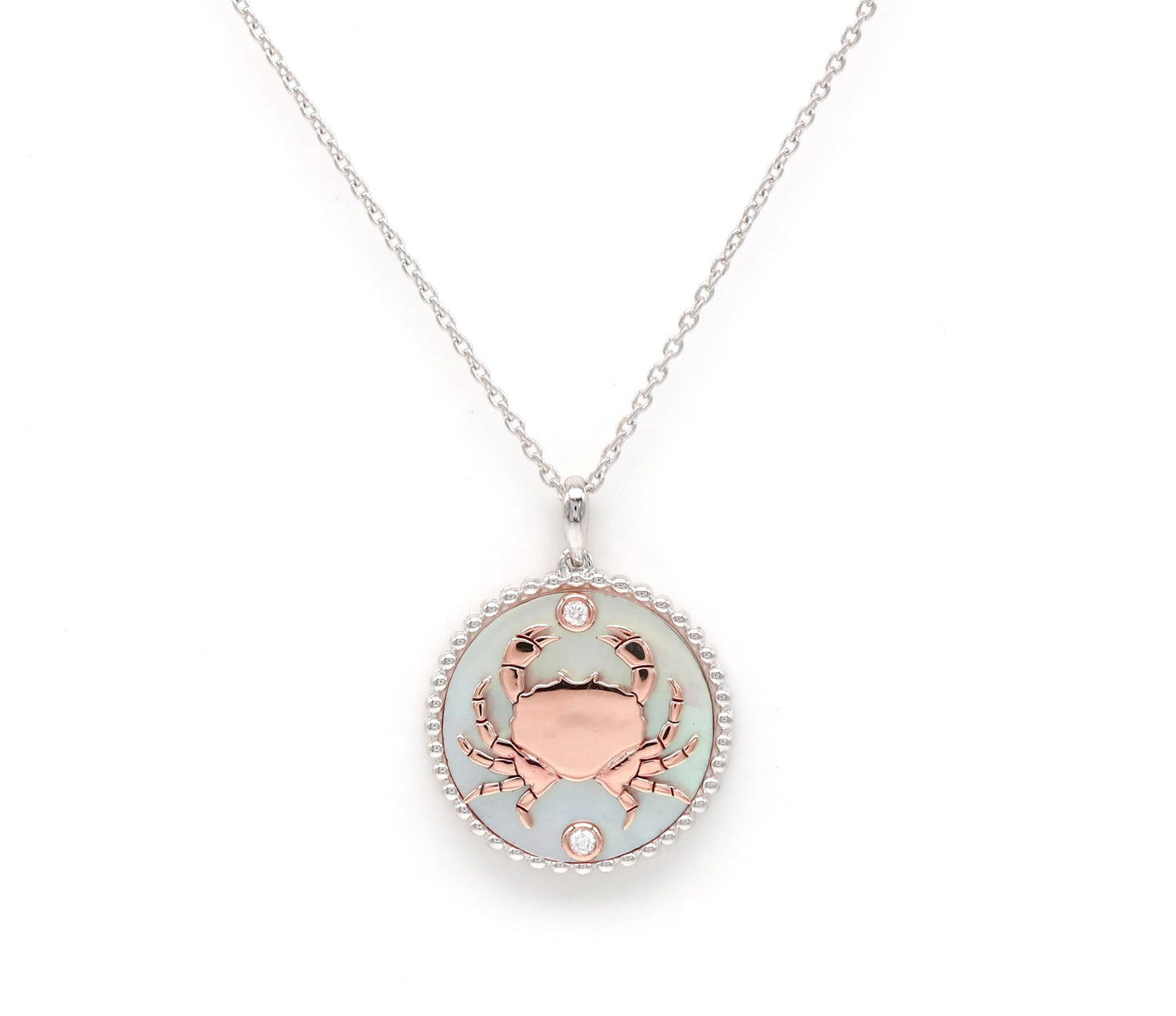 14K Two-toned Gold White Mother of Pearl & Diamond Cancer Horoscope Medallion Medallion ALP-225WR-CAN.WM  - Abtin & Co.