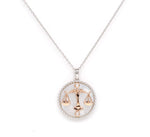14K Two-toned Gold White Mother of Pearl & Diamond Libra Horoscope Medallion Medallion ALP-225Y-LIB.WM  - Abtin & Co.