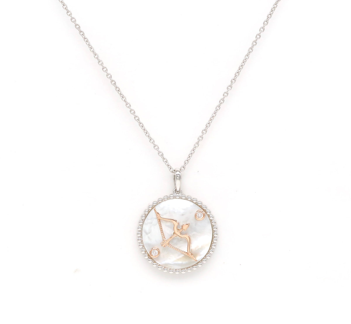 14K Two-toned Gold White Mother of Pearl & Diamond Sagittarius Horoscope Medallion Medallion ALP-225WY-SAG.WM  - Abtin & Co.