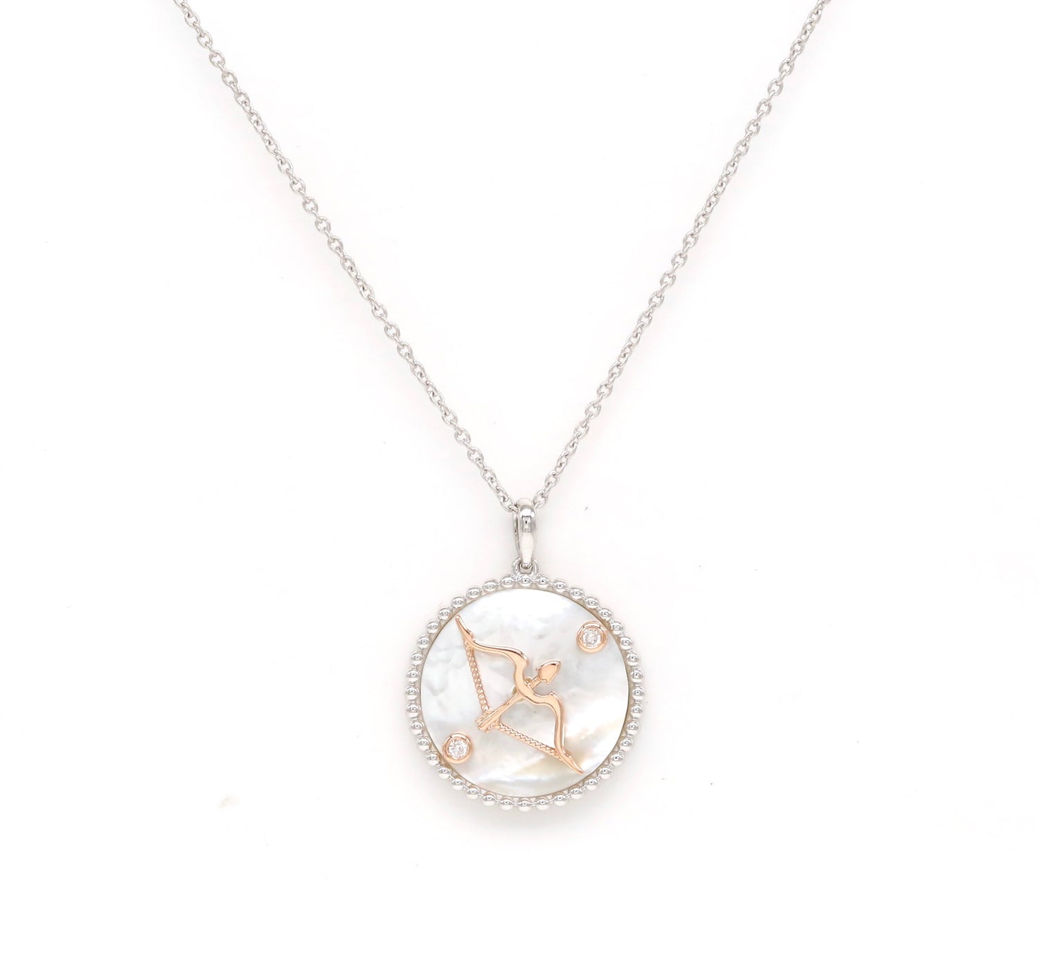 14K Two-toned Gold White Mother of Pearl & Diamond Sagittarius Horoscope Medallion Medallion ALP-225WY-SAG.WM  - Abtin & Co.