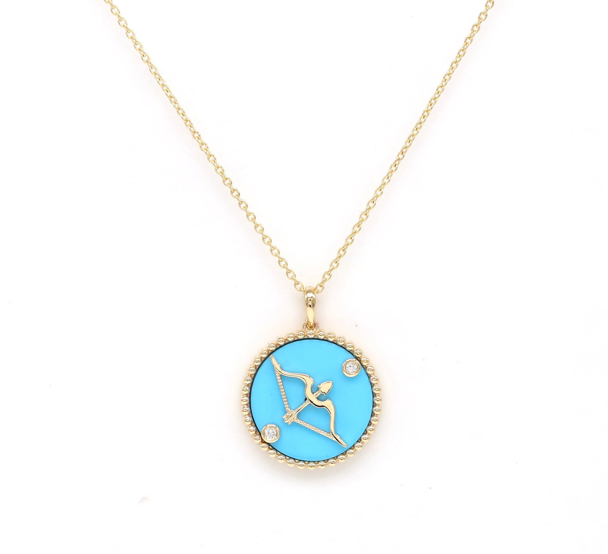14K Two-toned Gold White Mother of Pearl & Diamond Sagittarius Horoscope Medallion Medallion ALP-225WY-SAG.WM  - Abtin & Co.