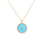 14K Two-toned Gold White Mother of Pearl & Diamond Sagittarius Horoscope Medallion Medallion ALP-225WY-SAG.WM  - Abtin & Co.