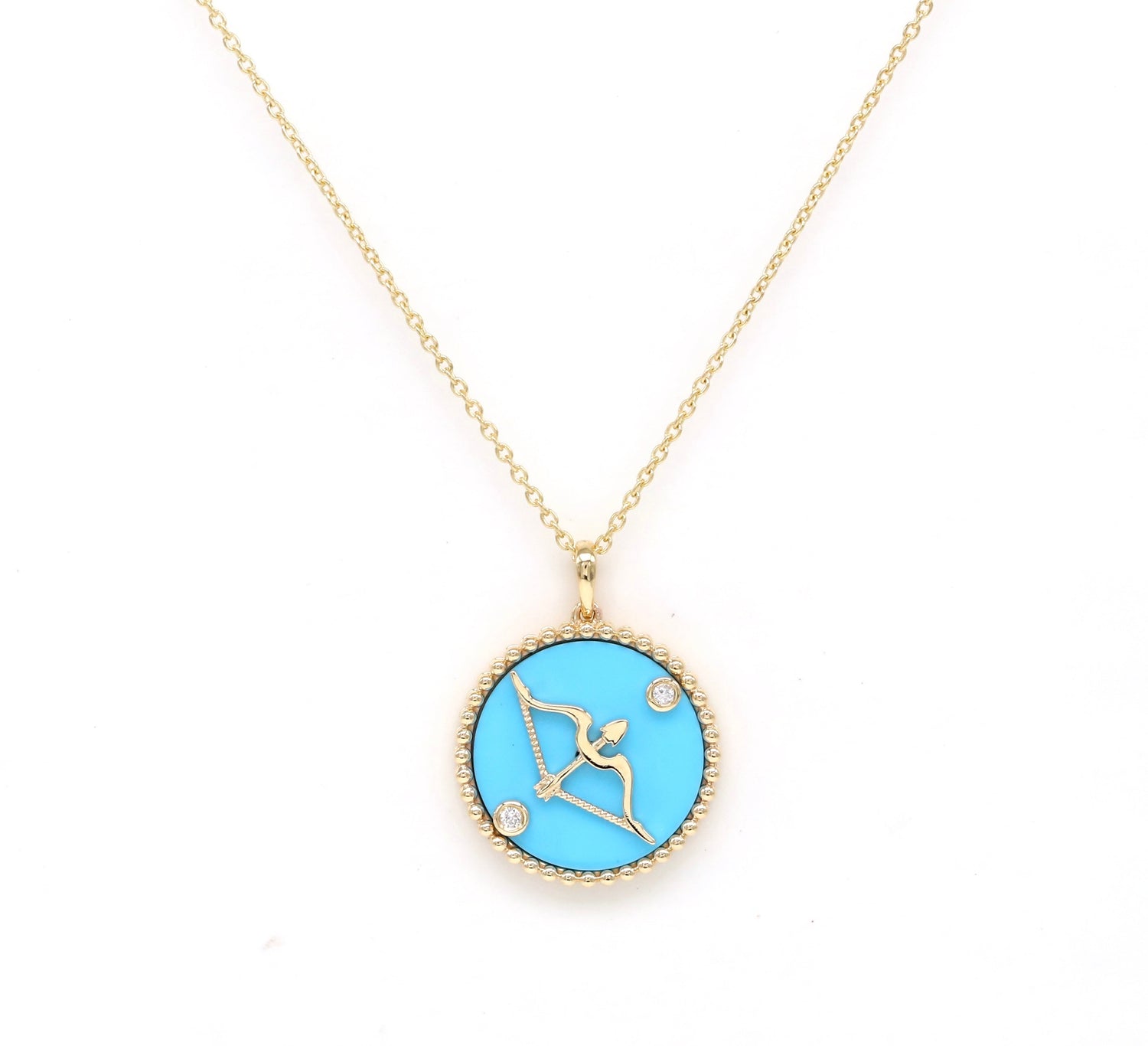 14K Two-toned Gold White Mother of Pearl & Diamond Sagittarius Horoscope Medallion Medallion ALP-225WY-SAG.WM  - Abtin & Co.