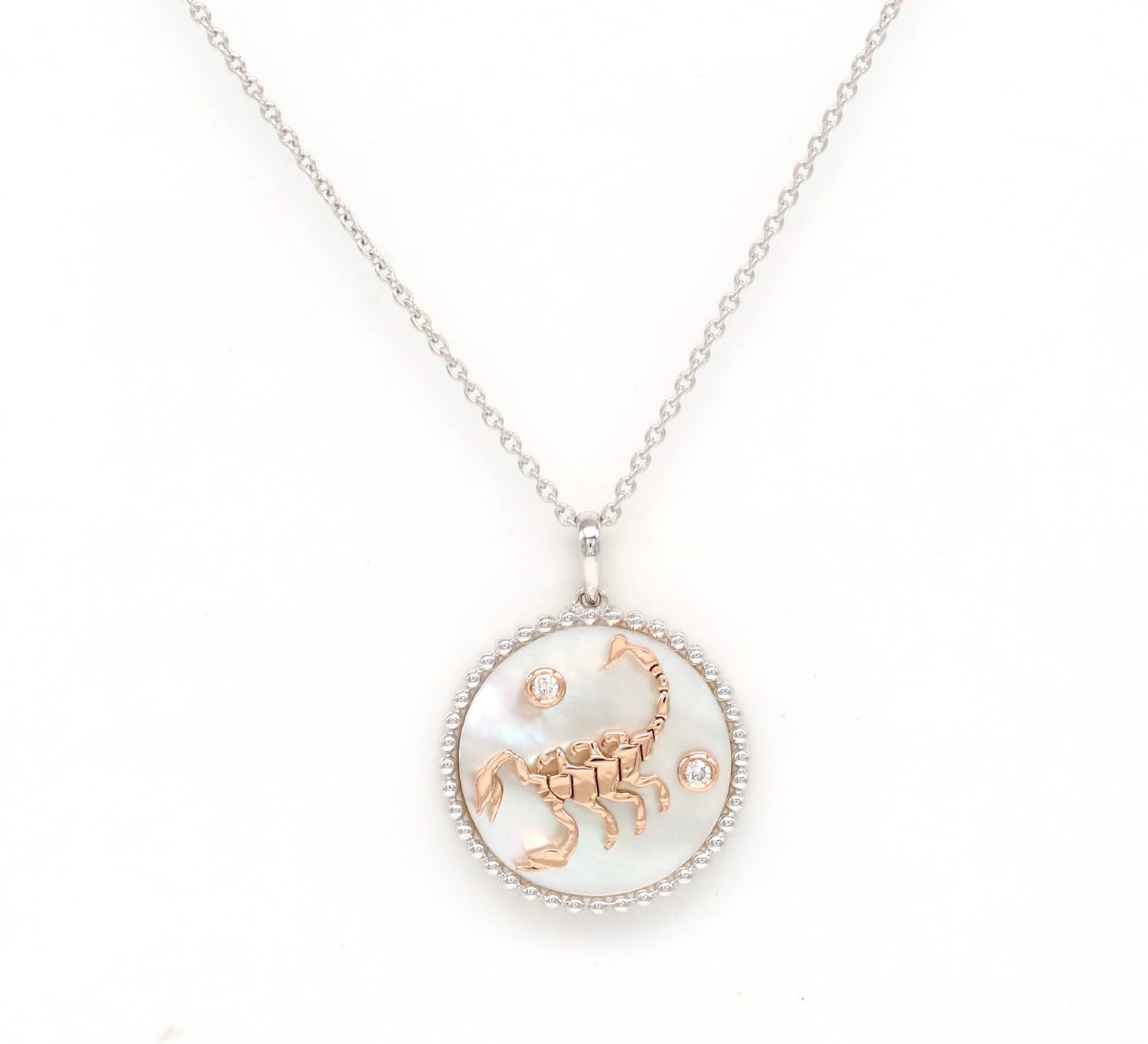 14K Two-toned Gold White Mother of Pearl & Diamond Scorpio Horoscope Medallion Medallion ALP-225WR-SCO.WM  - Abtin & Co.
