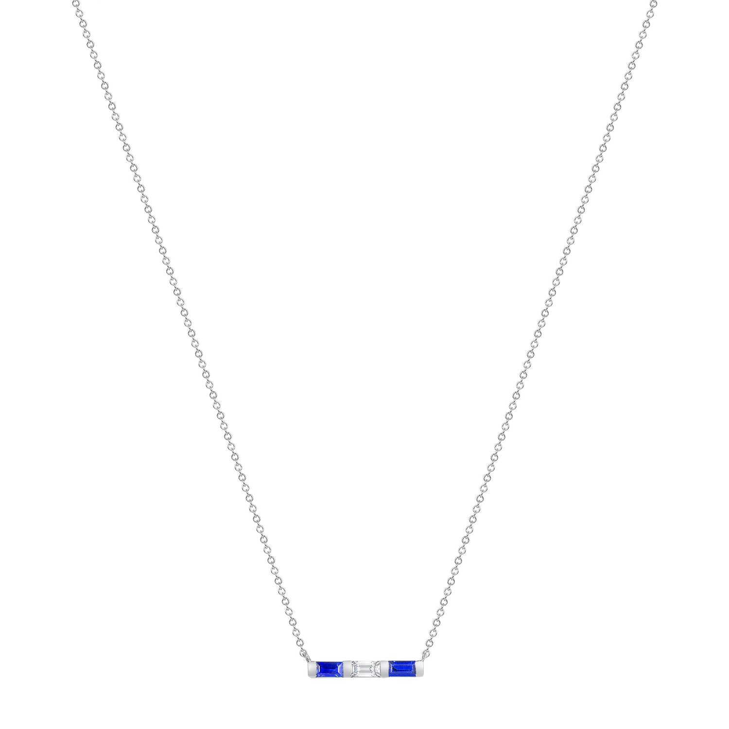 14K White Gold Baguette Blue Sapphire & Diamond Bar Pendant Pendant ABP-193.2V1W-BSD  - Abtin & Co.