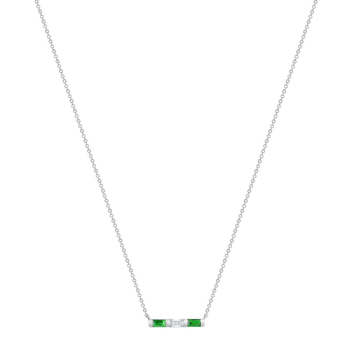 14K White Gold Baguette Emerald And Diamond Bar Pendant Pendant   - Abtin & Co.