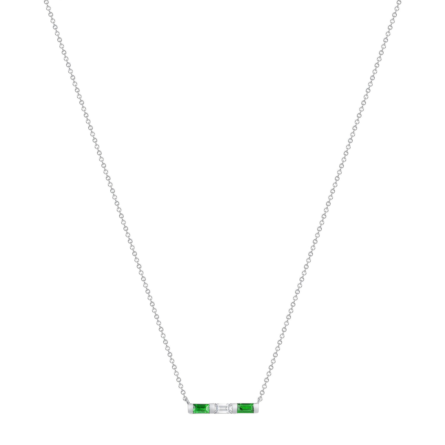 14K White Gold Baguette Emerald And Diamond Bar Pendant Pendant   - Abtin & Co.
