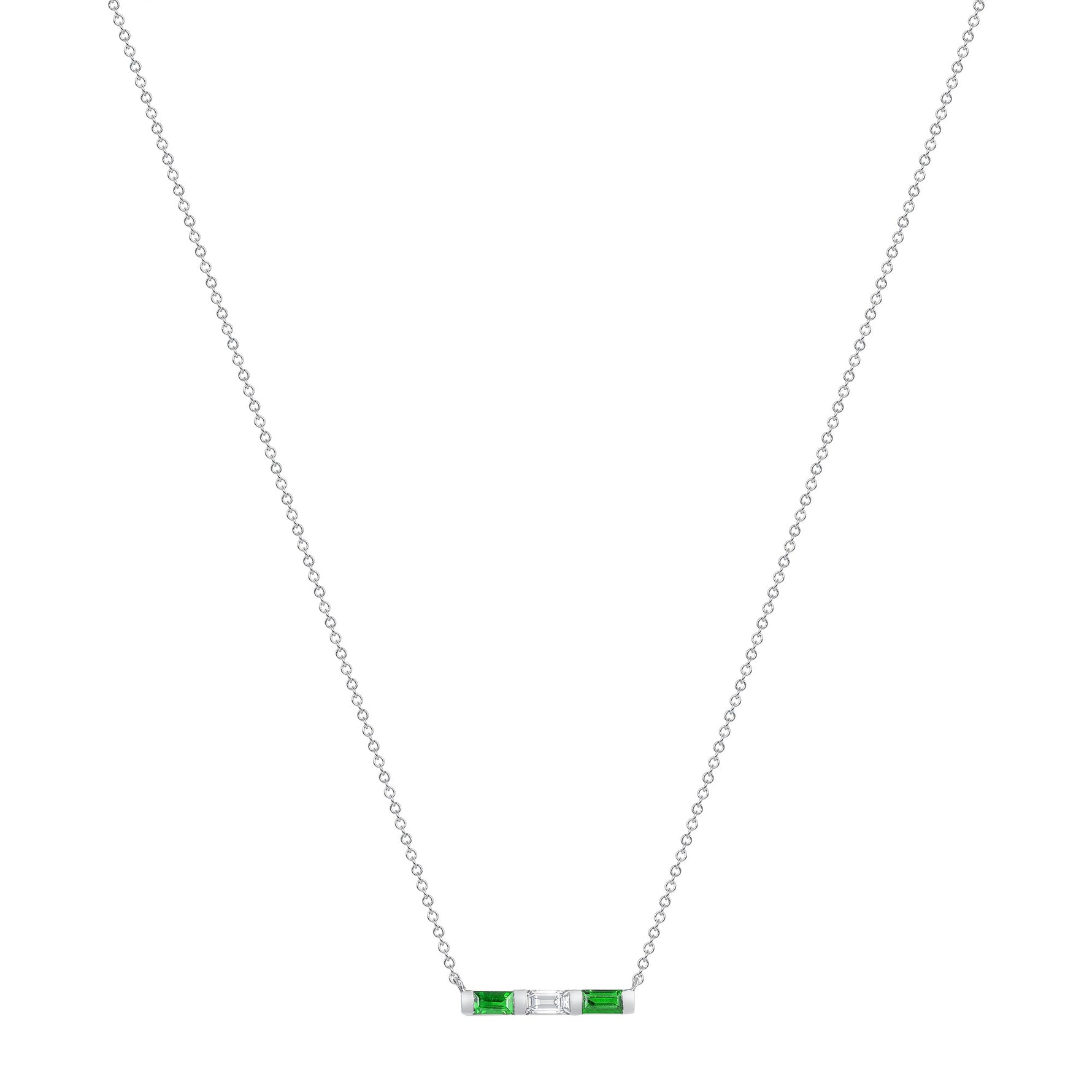 14K White Gold Baguette Emerald And Diamond Bar Pendant Pendant   - Abtin & Co.