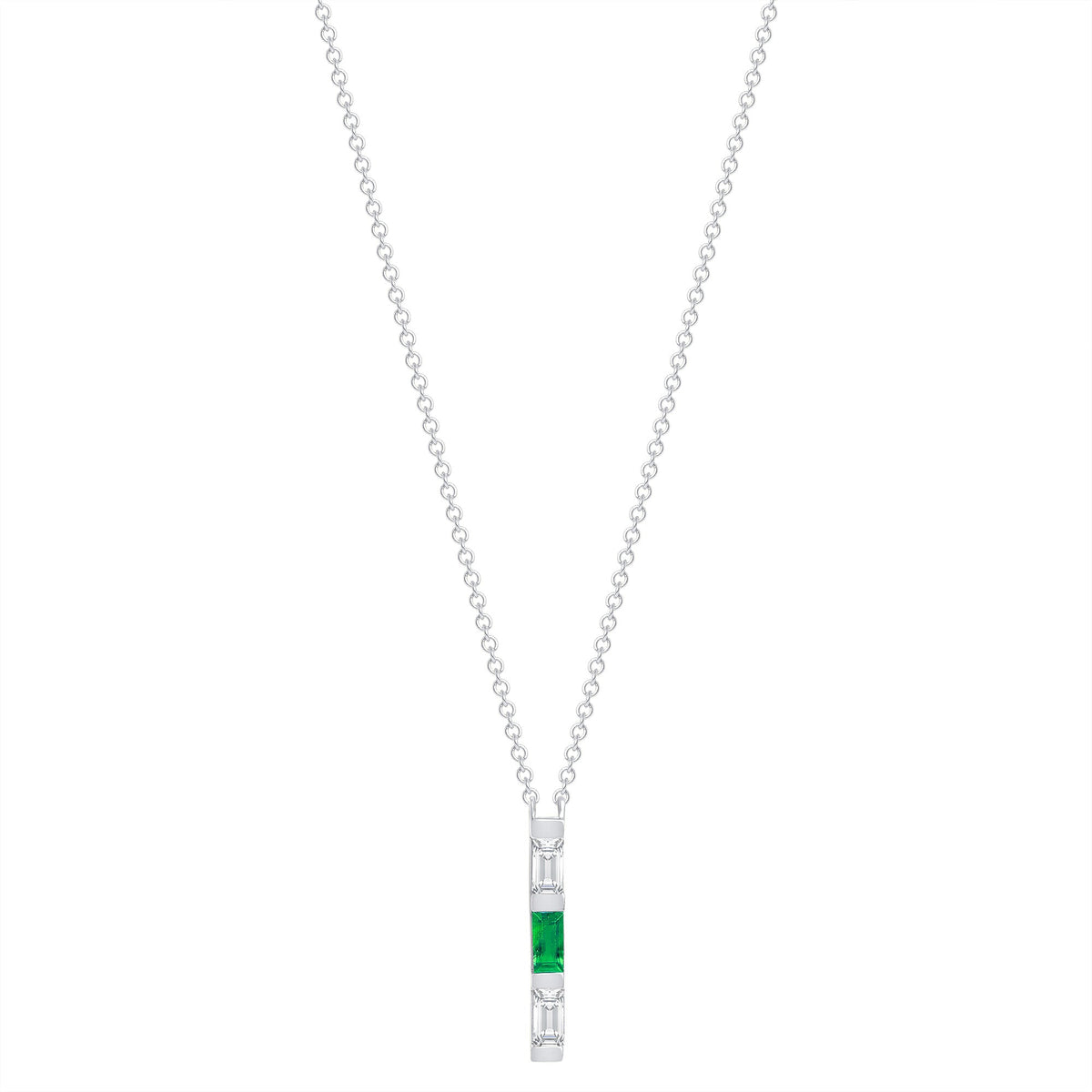 14K White Gold Baguette Emerald And Diamond Vertical Bar Pendant Pendant ABP-193.1V1W-EMD  - Abtin & Co.