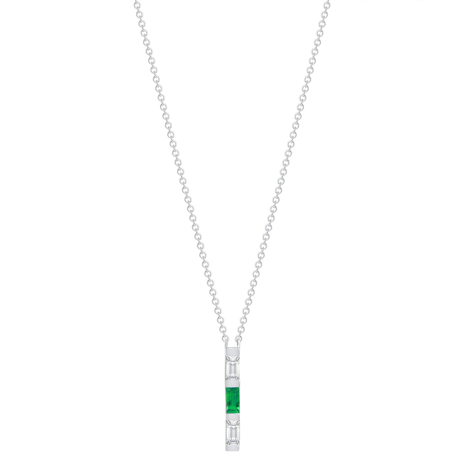 14K White Gold Baguette Emerald And Diamond Vertical Bar Pendant Pendant ABP-193.1V1W-EMD  - Abtin & Co.
