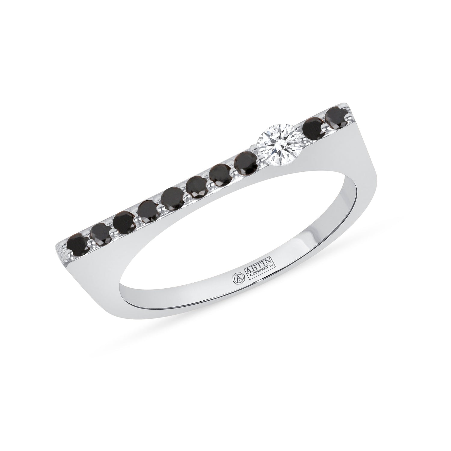 14K White Gold Black Diamond & Diamond Stacking Bar Ring Ring ABB-628.2V2W-BDD  - Abtin & Co.