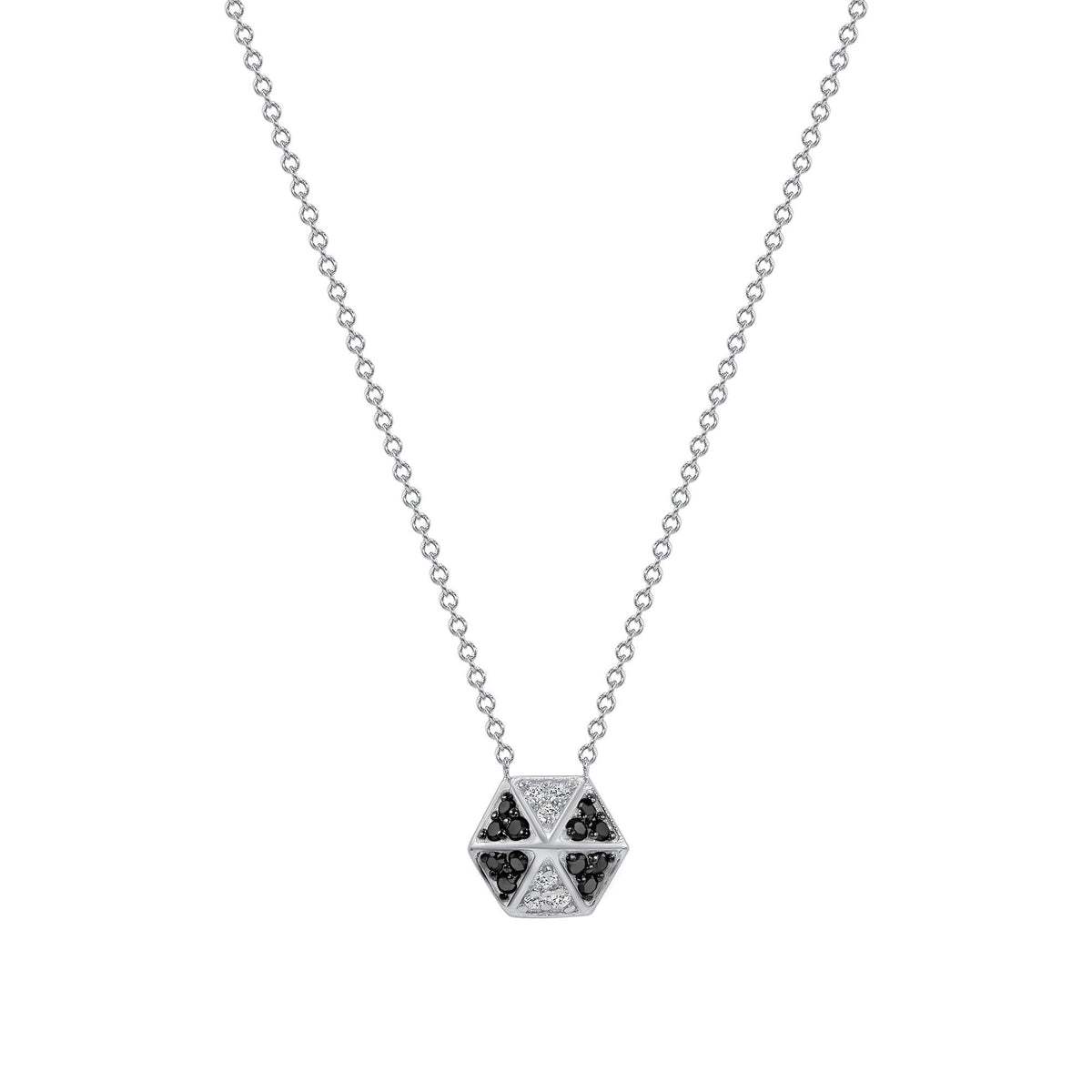 14k White Gold Hexagon Diamond & Black diamond Necklace Pendant ABP-166V1W-BDD  - Abtin & Co.