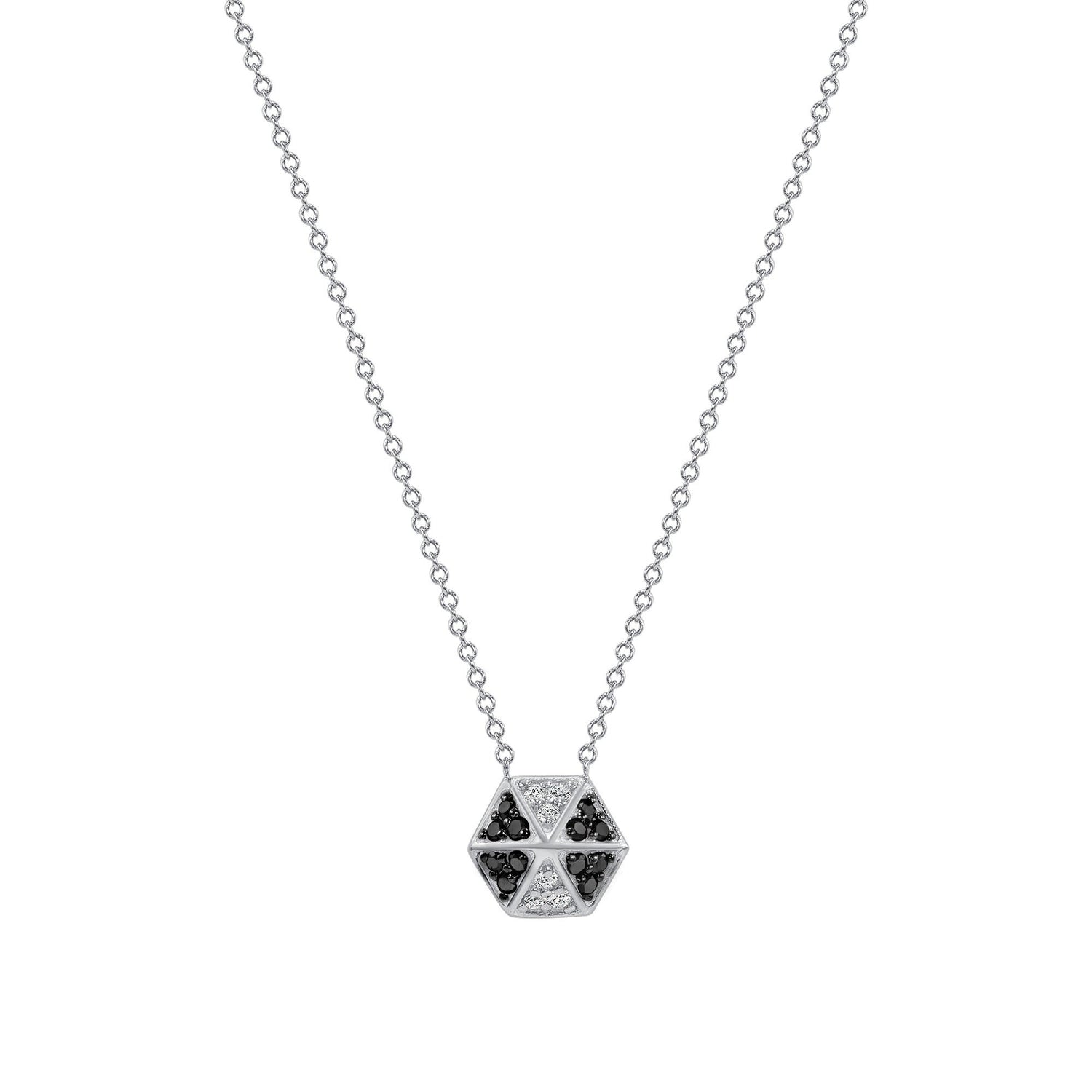 14k White Gold Hexagon Diamond & Black diamond Necklace Pendant ABP-166V1W-BDD  - Abtin & Co.